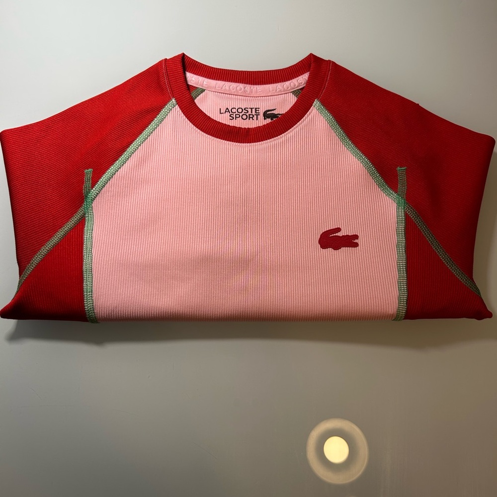 Lacoste Pink and Red Long Sleeve Cropped Sport Top - Picture 6 of 8